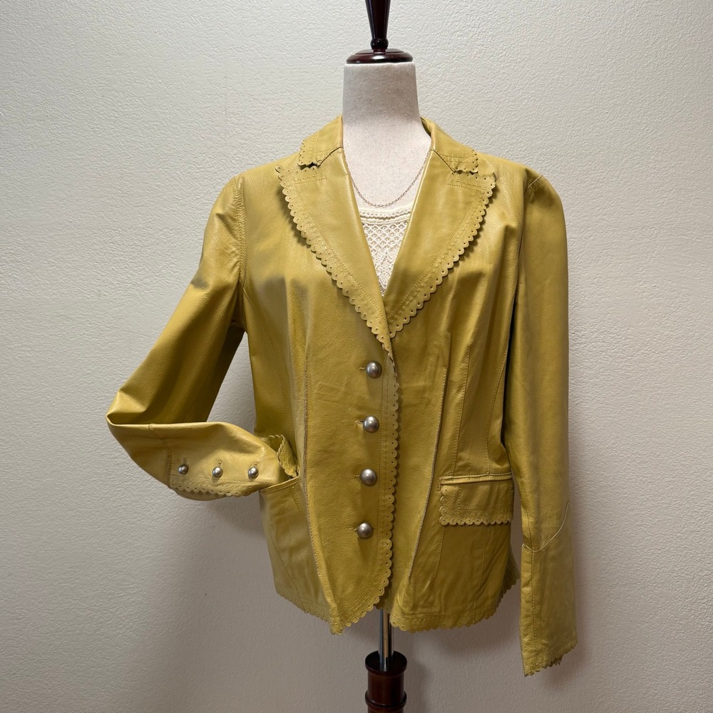 Vintage Y2K Cami NYC Western Cutouts Scalloped Edge‎ Leather Jacket Size 16